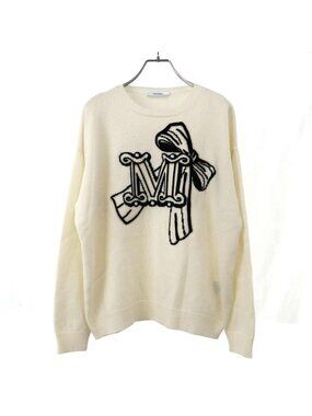 Max Mara Maxmara Macsmart Rough Locky Logo Lukashmiya Knit Sweater White